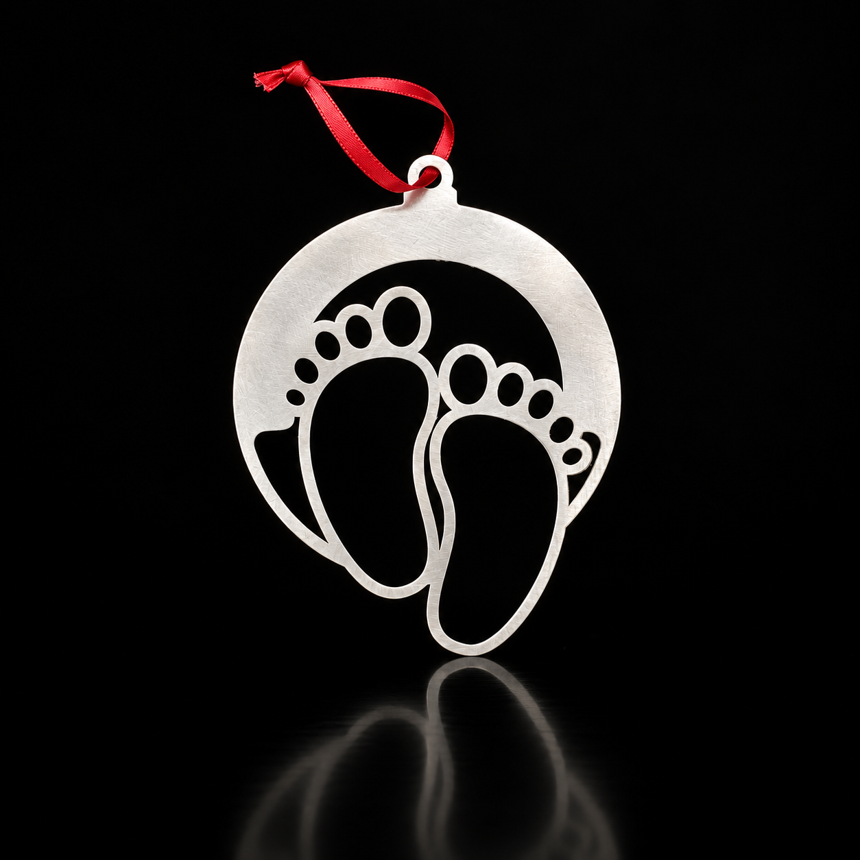 Personalized Baby Feet Ornament in brushed stainless steel