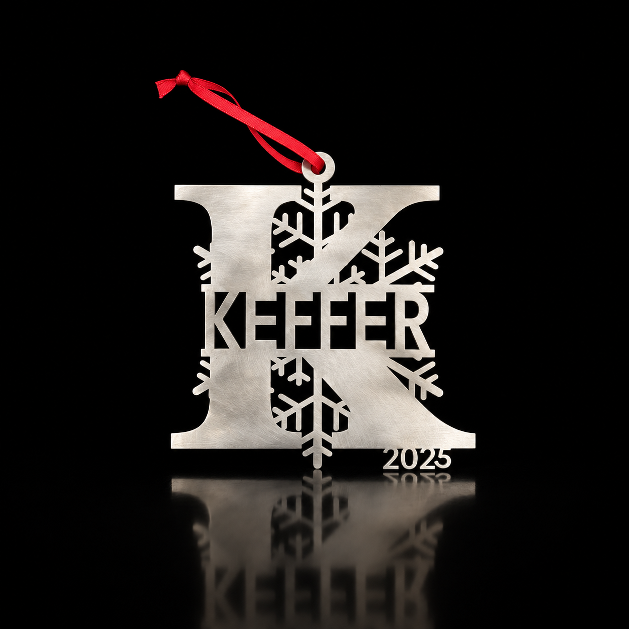 Personalized Snowflake Monogram Ornament in brushed stainless steel