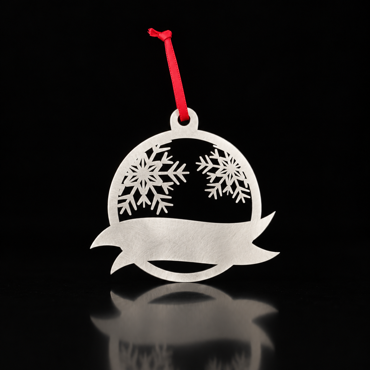 Personalized Snowflake Ribbon Ornament in brushed stainless steel