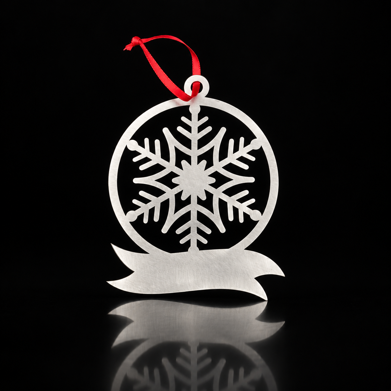 Personalized Snowflake Ribbon Globe Ornament in brushed stainless steel