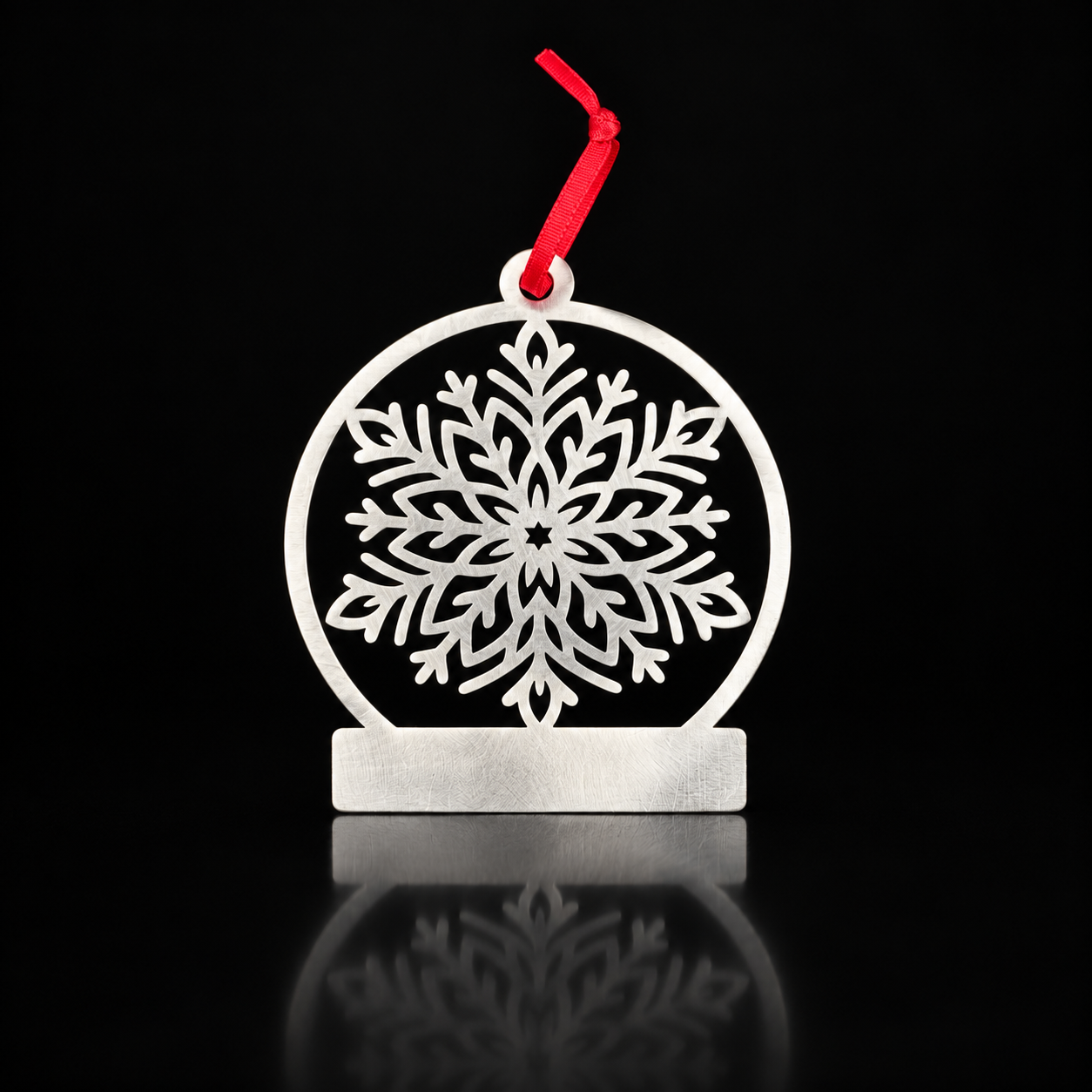 Personalized Snowflake Snow Globe Ornament in brushed stainless steel