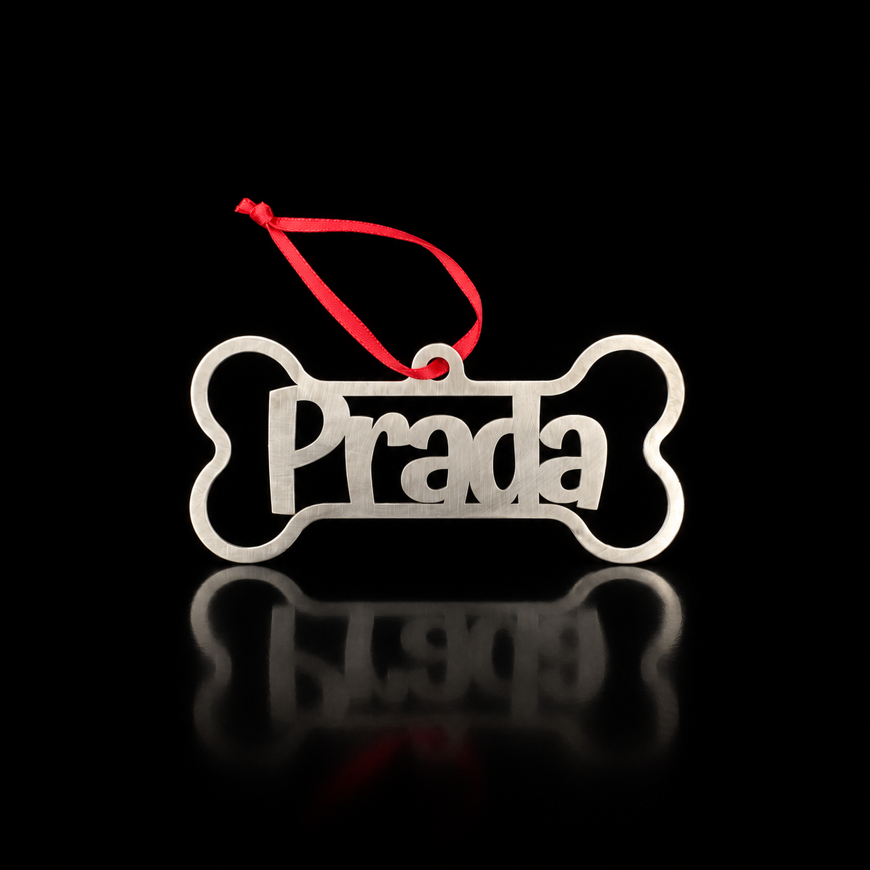 Personalized Pet Bone Ornament in brushed stainless steel