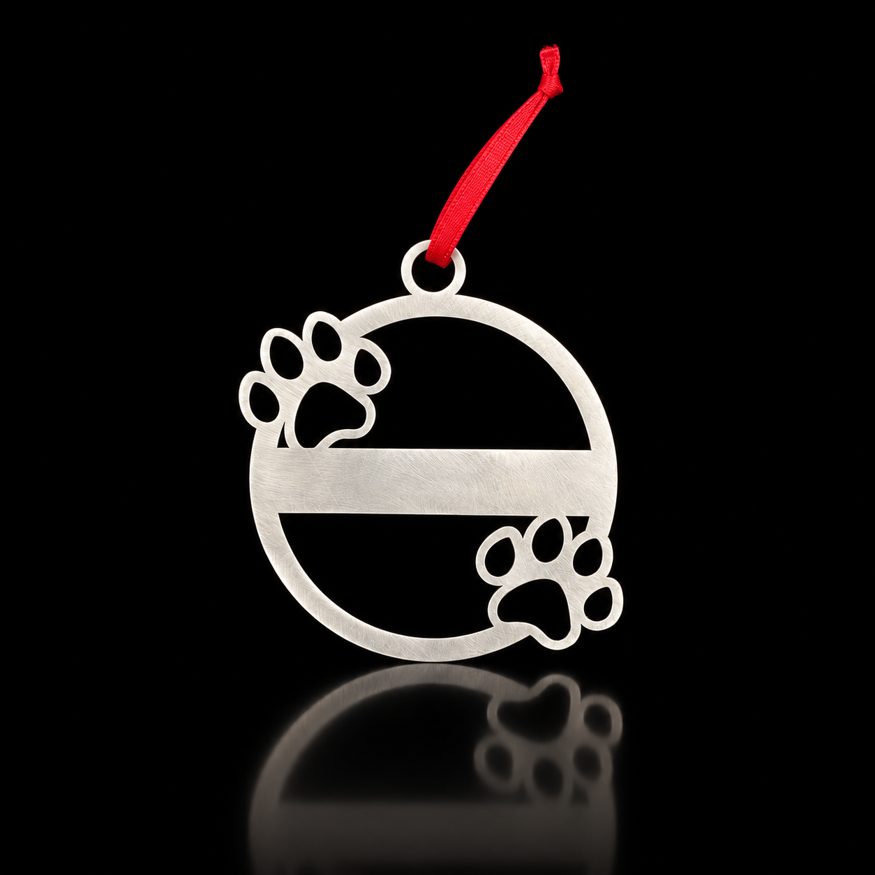 Personalized Paw Print Monogram Ornament in brushed stainless steel