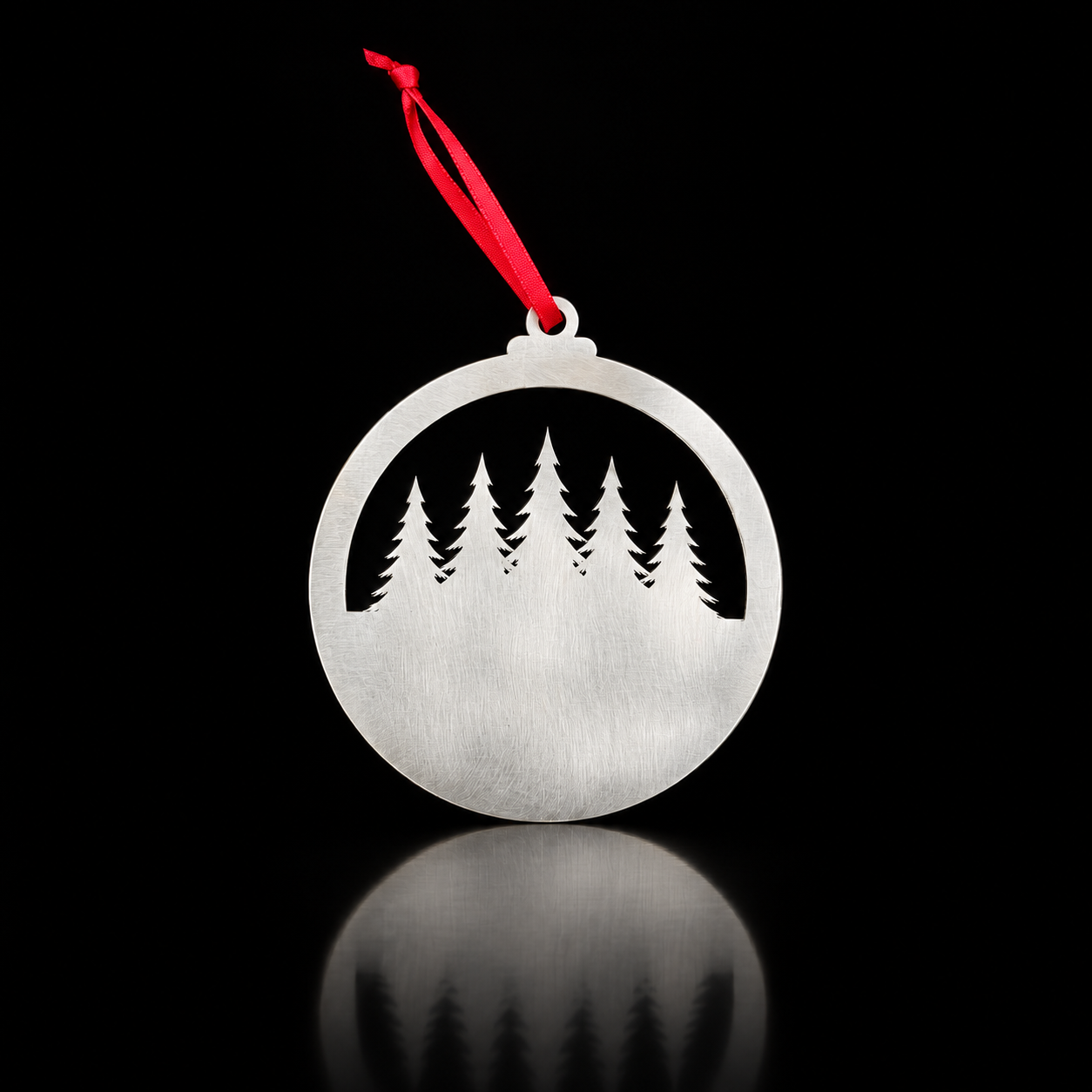Personalized Pine Forest Ornament in brushed stainless steel