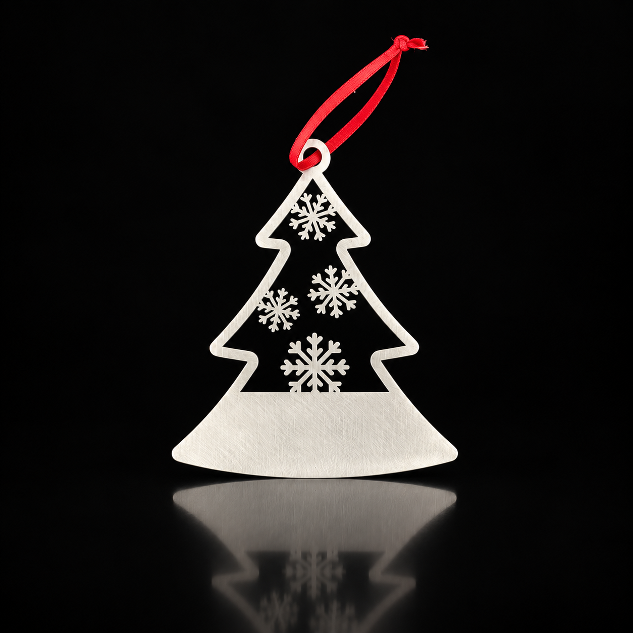 Personalized Christmas Tree Snowflake Ornament in brushed stainless steel