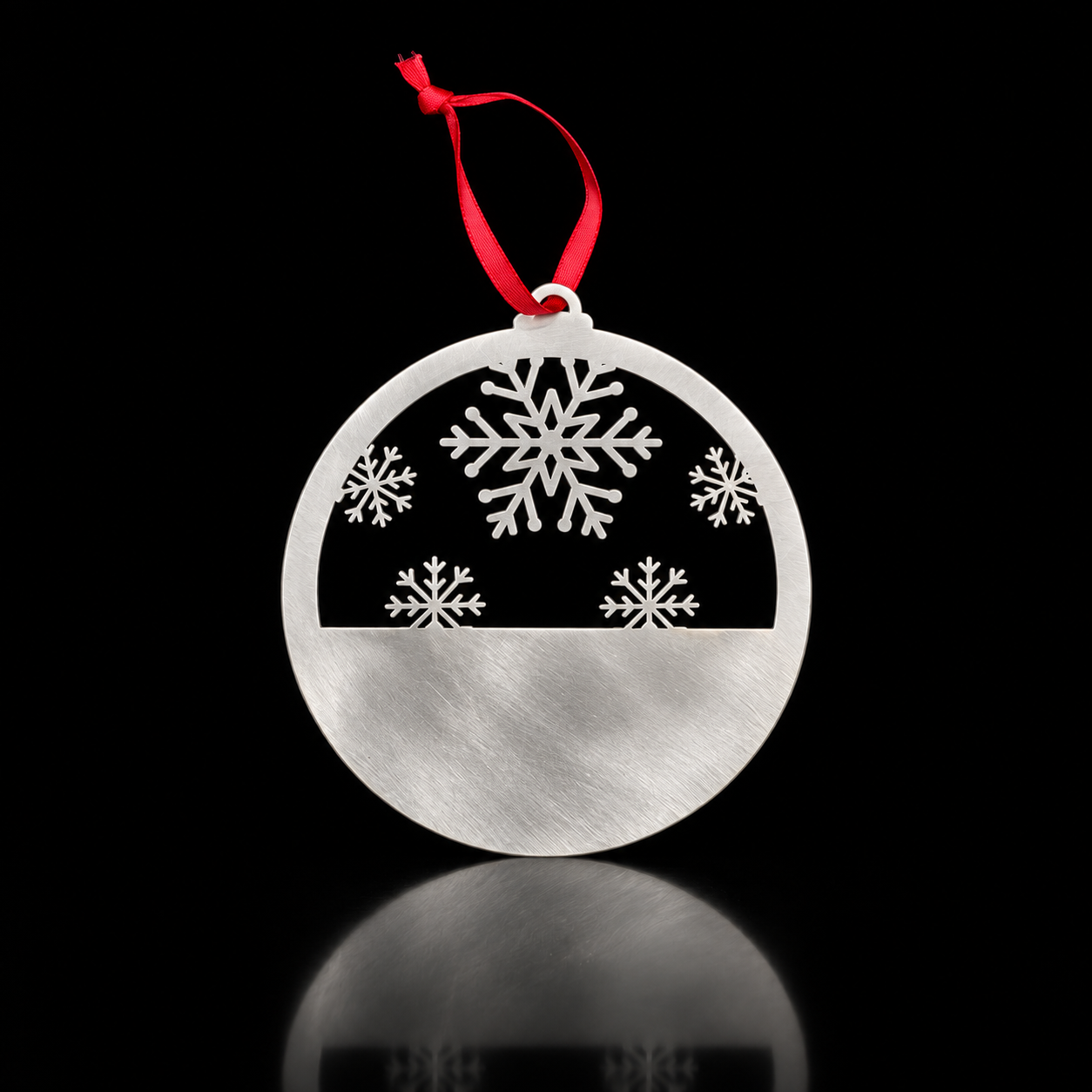 Personalized Snowflake Landscape Ornament in brushed stainless steel